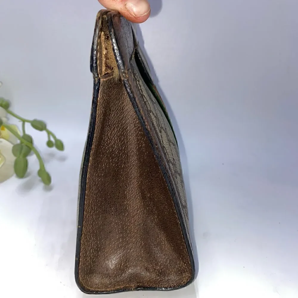 💎Gorgeous💎 Authentic GUCCI Web Sherry Line GG Logo Canvas/Leather Clut…
